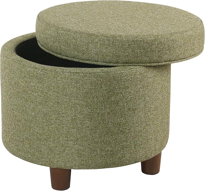 HomePop 19" Round Storage Ottoman - Green Tweed