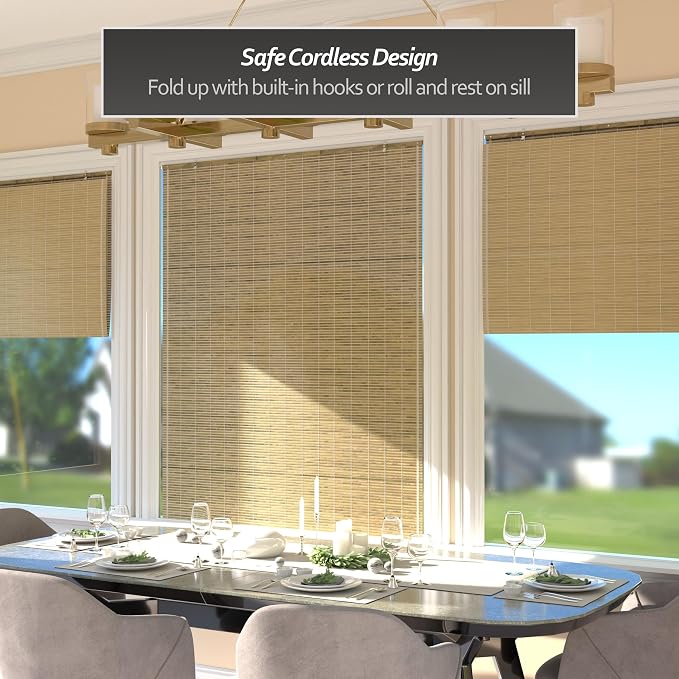 Red Lantern Burnt Bamboo Cordless Window Shade - Natural, 48" Wide
