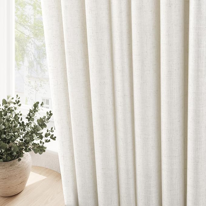 Nanspring Neutral Linen Curtains 102 Inches Long Extra Long for Living Room Grommet Sunlight Filtering Minimalist Room Curtain Privacy Aesthetic Modern Elegant Boho 2 Panel Sheer Window Drapes 52x102
