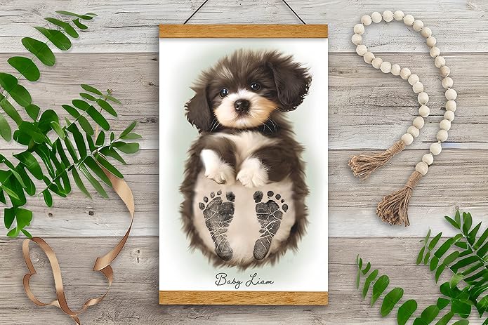 Memory Lane Gifts Co. Baby Footprint Art, Baby Shower Gift, Original Artwork, Nursery Art Keepsake, Puppy