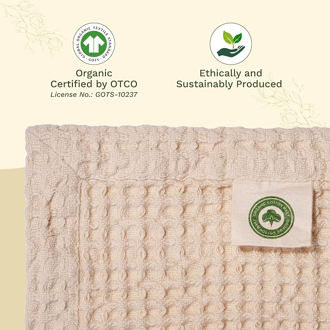 Organic Cotton Waffle Weave Blanket - Premium Quality Waffle Knit Bed Blanket - Soft Cotton Bed Blanket Queen - 100% Organic Cotton Luxurious Best Waffle Blankets - 92"x92" (Ivory - Queen)