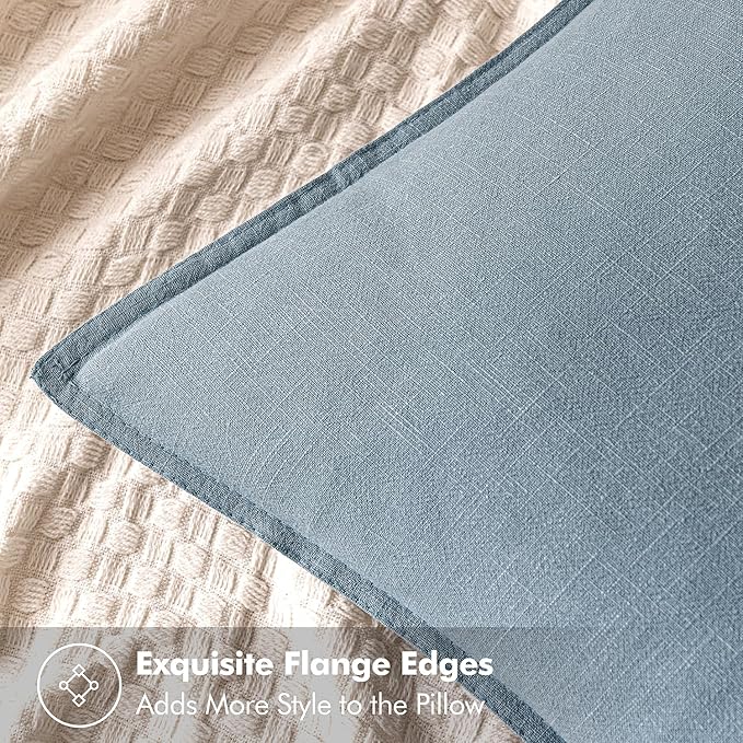 MIULEE Decorative Linen Pillow Covers 18x18 Inch Blue Grey Boho Farmhouse Neutral Couch Throw Pillows for Bed Pack of 2 Accent Coastal Modern Pillowcase Summer Sofa Livingroom Home Decor