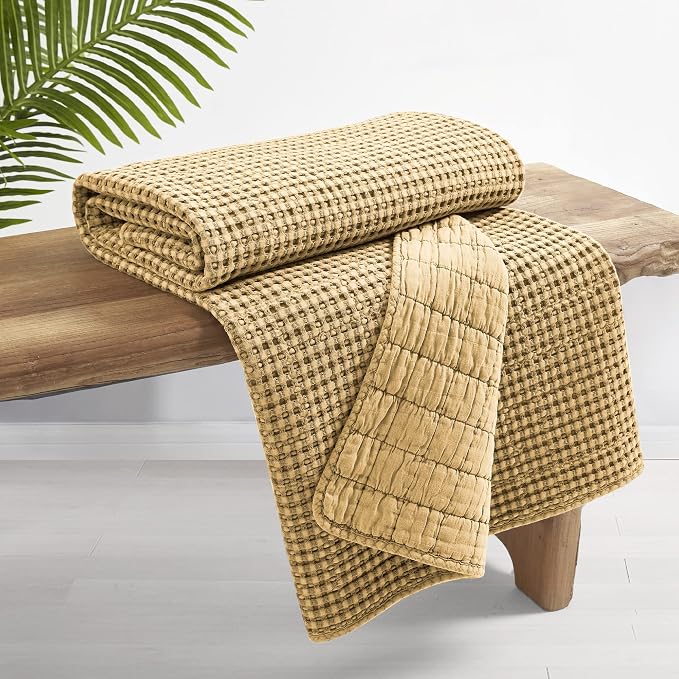 Levtex Home - Mills Waffle - Throw - Ochre Cotton Waffle - Throw Size 50 x 60in.