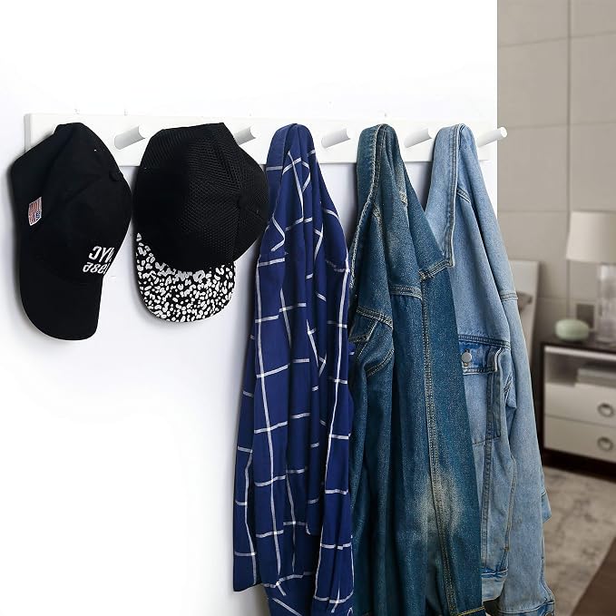 WEBI Coat Rack Wall Mounted,10 Hooks,38" Long Coat Hanger Wall Mount,Peg Rail Hat Hooks for Hanging Caps,Jacket,Clothes,Coats,White