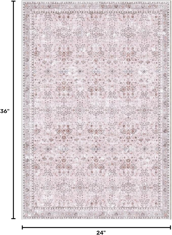 Sasttie 2x3 Rug, Ultra-Soft Washable Rug, Low Pile Foldable Thin Carpets with Non-Slip Backing, Skin-Friendly Stain Resistant Carpet for Living Room, Bedroom, Kitchen, Dorm, 2x3, Pink