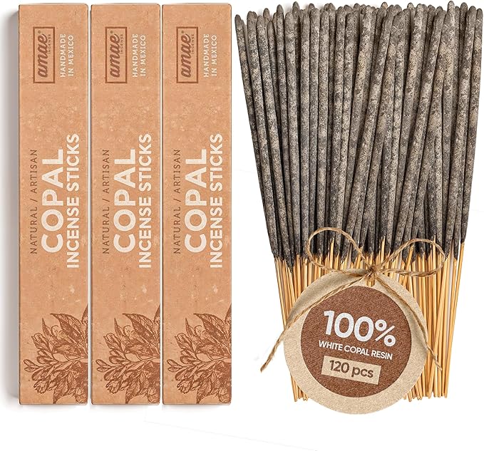 Premium White Copal Incense Sticks - 100% Pure Mayan Resin, Superior Burn Quality, Maximum Fragrance - Thick Coating, Handcrafted in Mexico for Meditation, Yoga, Spiritual Practice - 120 Sticks