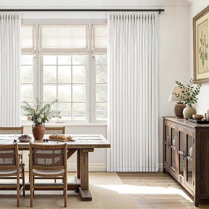 60 Inch Extra Wide Pinch Pleated Linen Curtains 100 Inch Length for Living Room Bedroom Natural Cream Beige Privacy Drapes Light Filtering for Patio Sliding Door 100 Inches Long with Hooks Clips Rings