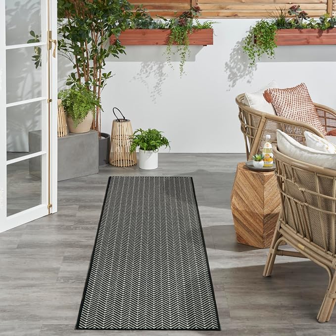 Nourison Home Horizon Indoor/Outdoor Black 2' x 6' Area Rug - Easy Clean, Non Shedding, Bed Room, Living Room, Dining Room, Kitchen (6' Runner)