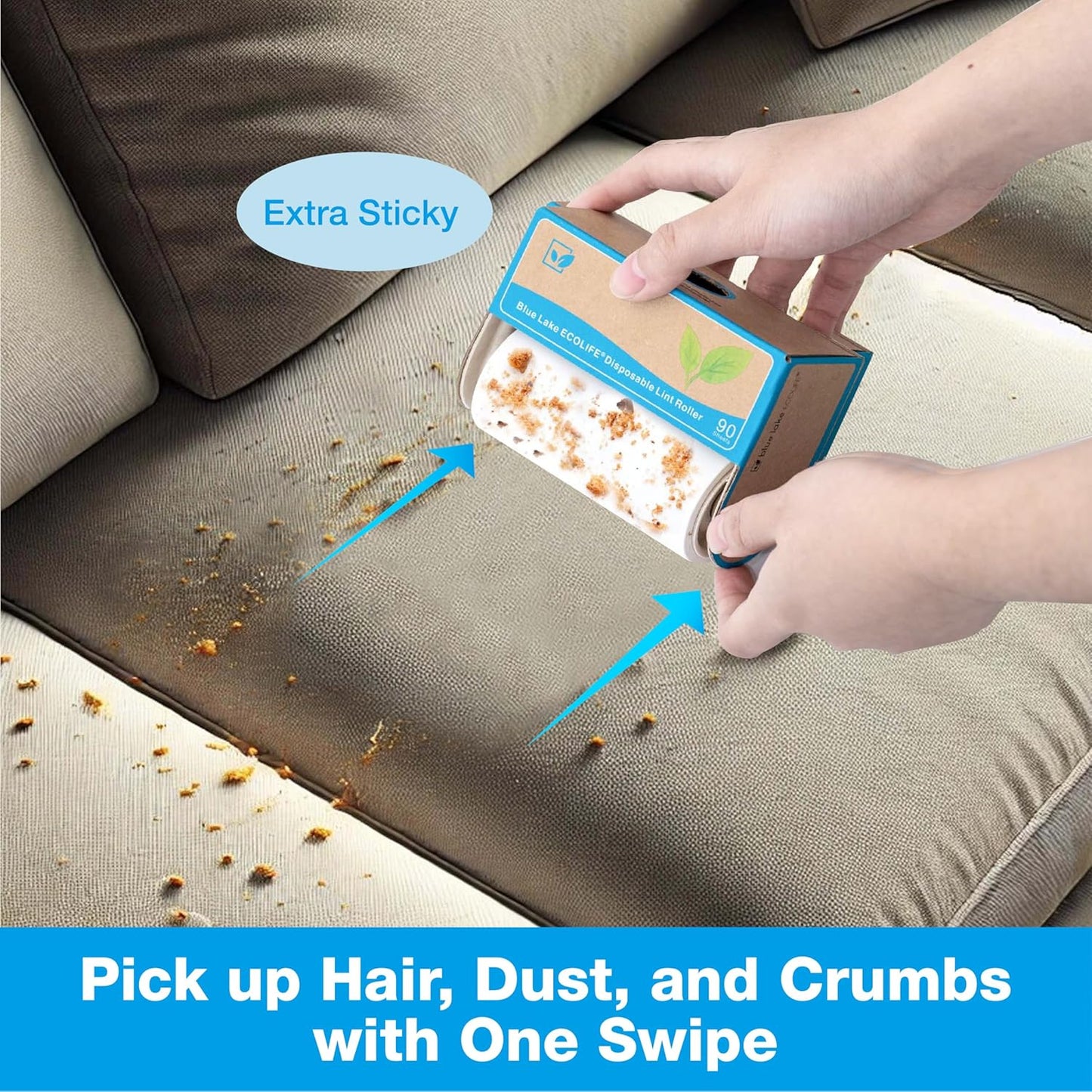 Blue Lake ECOLIFE Plastic-Free Lint Roller – 4-Pack (360 Sheets) | Extra Sticky & Eco-Lint Remover| Ideal for Clothes, Furniture & Carpet(4 Pack-360 Sheets)