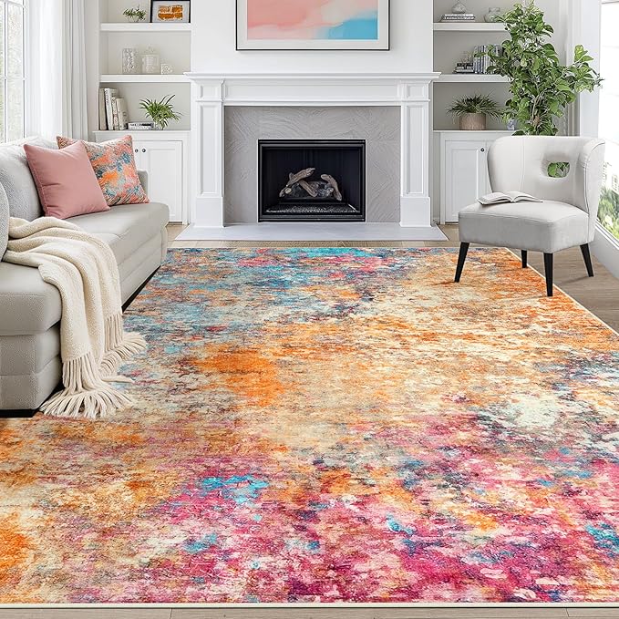 8x10 Area Rugs for Living Room Rug Washable: Abstract Large Rug for Dining Room Bedroom Carpet Non Slip 8 by 10 Indoor Modern Nursery Home Office Colorful