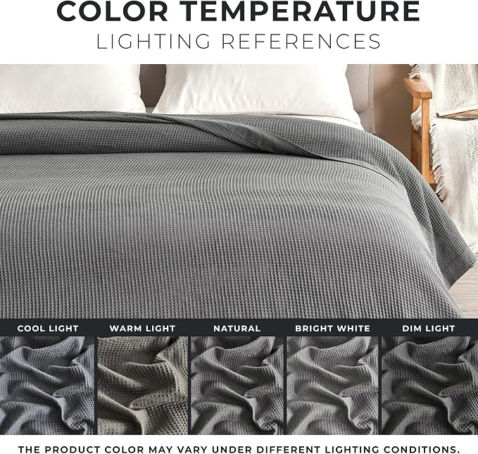 Great Bay Home 100% Cotton Blanket for King Size Bed | Lightweight and Breathable Waffle Weave Blankets for Summer & Spring | Versatile, Layering Grey Bed Blanket, Light Grey, 102x90 inches