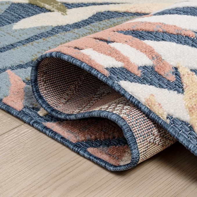 JONATHAN Y Tropics Palm Leaves Indoor Outdoor Area Rug 5x8 Dark Blue/Multi | Ships Rolled, Durable Flat Weave, Lays Flat for Backyard, Patio, Porch, Easy-Cleaning, High Traffic,Pet-Friendly,Non-Shedding