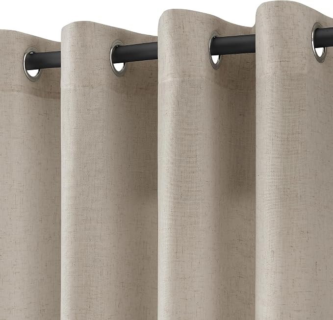 Cobblestone Linen Curtains 90 Inches Long for Living Room Light Filtering Semi Sheer Grommet Top Curtain Luxury Neutral Modern Farmhouse Privacy Sheer Drapes for Bedroom Dinner Room 52x90, 2 Panels