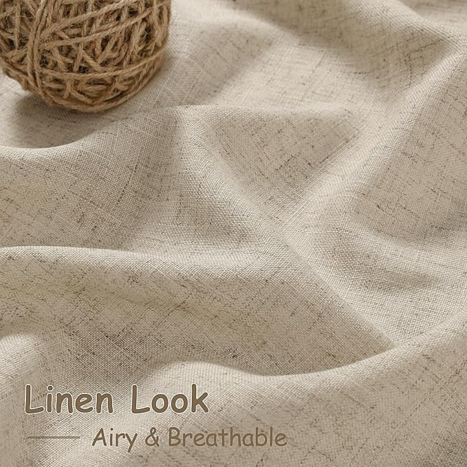 Nanspring Taupe Burlywood Curtains 102 Inches Long for Living Room Linen Light Filtering Rustic Farmhouse Decor Curtains Back Tab Privacy Semi Sheer Curtain for Bedroom Office 52x102, 2 Panels