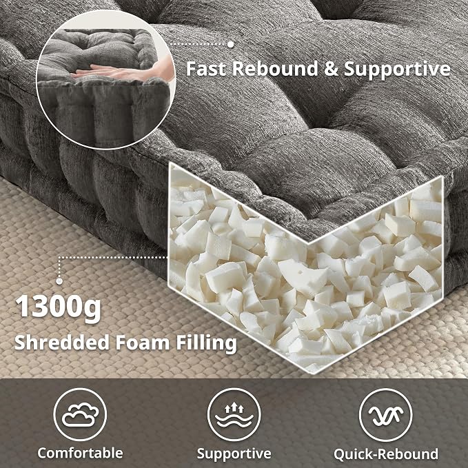 Intelligent Design Azza Floor Pillow, Large Cushions Sitting for Adults, Floor Pillow for Meditation or Yoga, Lustrous Chenille Tufted with Scalloped Edges for Bench/Chair Cushion, 24"x24"x5" Charcoal