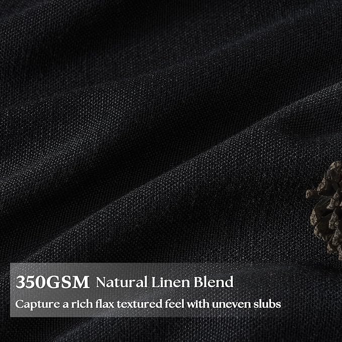 Black Semi Sheer Pinch Pleated Flax Linen Curtains 120 Inch for Living Room | Floor To Ceiling Extra Long, Light-Filtering Privacy, Dining Room Bedroom, Faux Textured, Memory Shape Hook Rings, Luxury