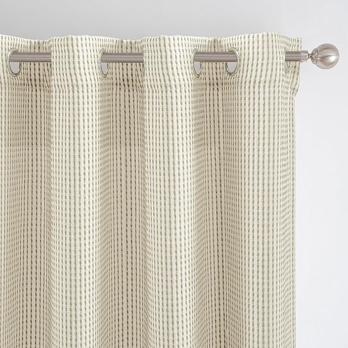 DriftAway 3D Chenille Striped Curtains 102 Inches Long Tweed Linen Textured Light Filtering Woven Embroidered Luxury Soft Drapes for Living Room Bedroom Grommet Privacy 2 Panels W52 x L102 Green Gray