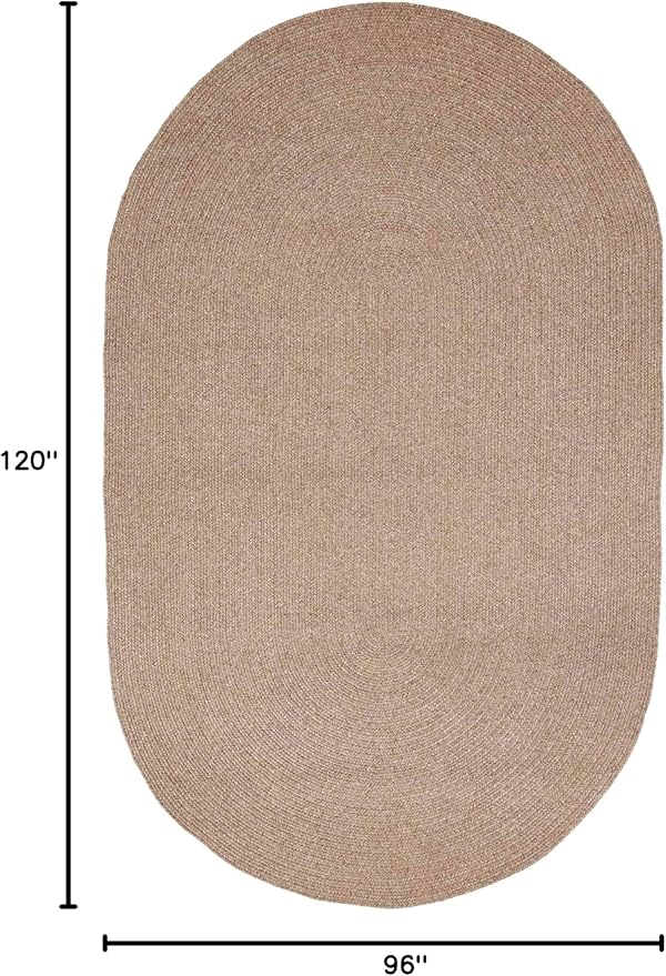 Superior Indoor/ Outdoor Oval Area Rug, Reversible Braided Home Floor Decor for Living Room, Kitchen, Entryway, Patio, Front Porch, Deck, Modern, Boho, Farmhouse Style, 8' x 10', Latte