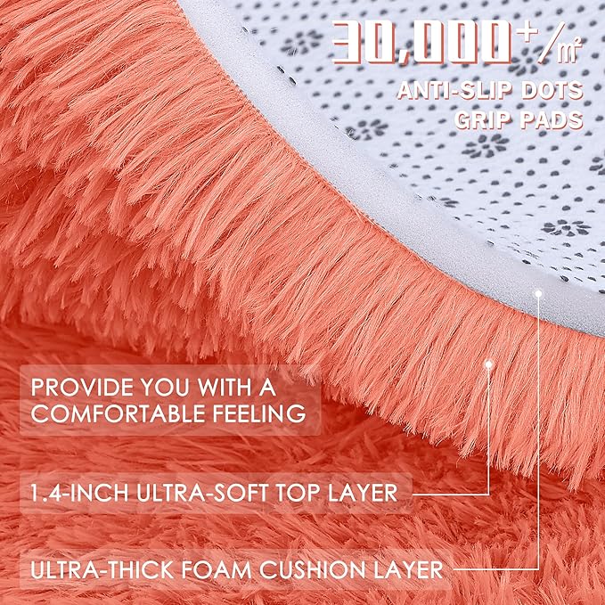 OLANLY 8x10 Machine Washable Large Area Rugs for Living Room, Bedroom, Soft Fluffy Shaggy Bedside Rug, Indoor Floor Carpet for Kids Girls and Boys, Dorms, Nursery, Home Decor Aesthetic, Coral Red