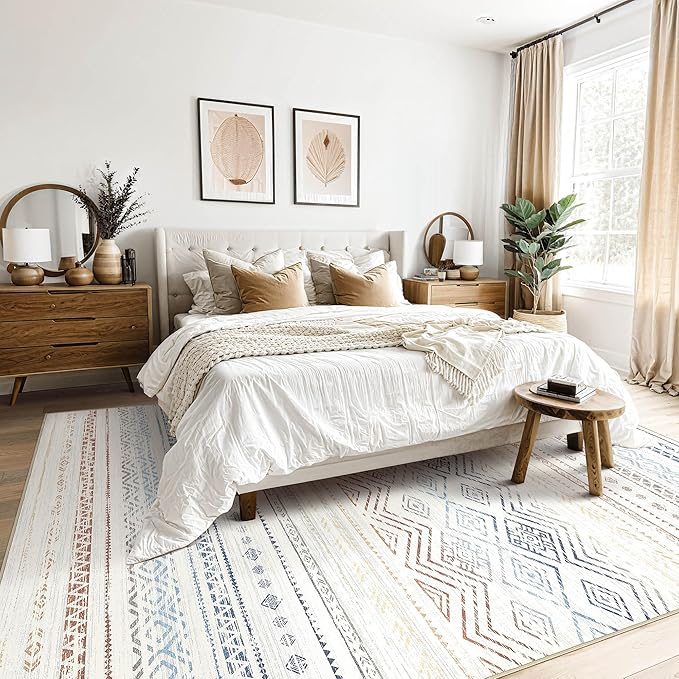 Tortania Area Rug Living Room Rugs- 9x13 Washable Large Soft Neutral Boho Moroccan Bohemian Farmhouse Rug Indoor Floor Carpet for Bedroom Under Dining Table Home Office Decor - Multicolor