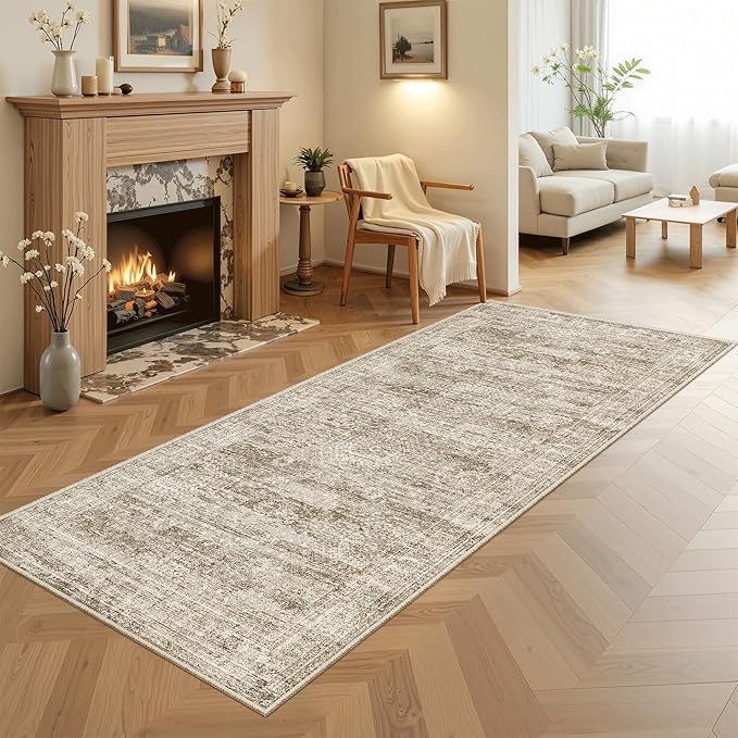 Soalmost Runner Rug 3x6 Washable Non-Slip Kitchen Runner Rugs for Bathroom Laundry Room Brown Vintage Floor Carpet Runners for Hallway Entryway