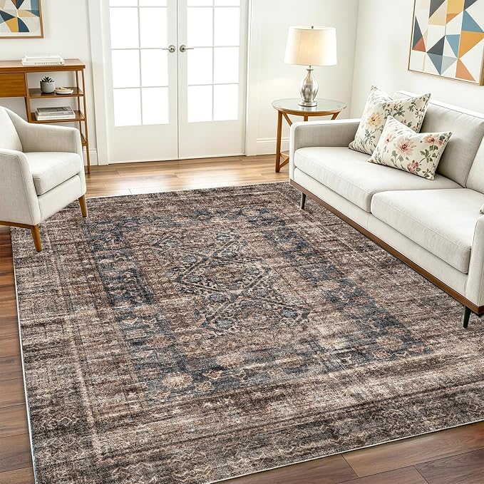 CHAMPLANT Washable Area Rug 10'x14' Boho Design Non-Shedding Easy Care Ideal for High Traffic Areas in Living Room Bedroom Office Coffee Table Kitchen Large Carpet