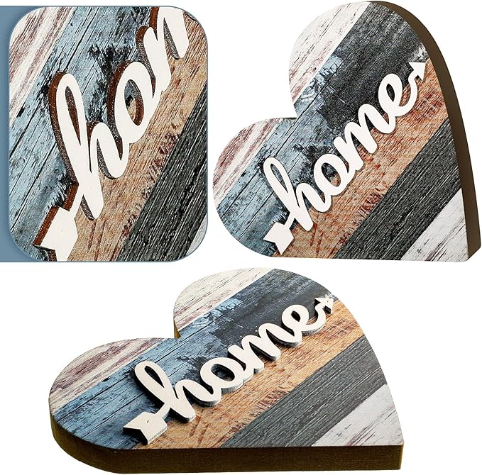 Jetec 2 Pcs Rustic Wooden Heart Table Decor, Daisy Farmhouse Home Decor, Bless This Home & Be Kind Sign for Living Room, Dining Room, Shelf & Mantel, Ideal Housewarming & Birthday Gift(Simple Style)