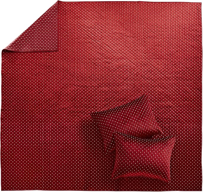 Levtex Home - Cross Stitch Velvet Red Quilt Set - Full/Queen Quilt + Two Standard Pillow Shams - Cross Stitched Pattern - Quilt Size (88x92in.) and Pillow Sham Size (26x20in.) - Reversible
