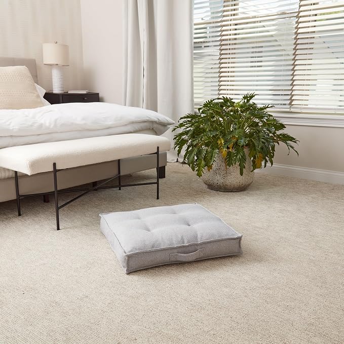 Square Tufted Floor Pillow with Removable Cover, Cement, Small (24")