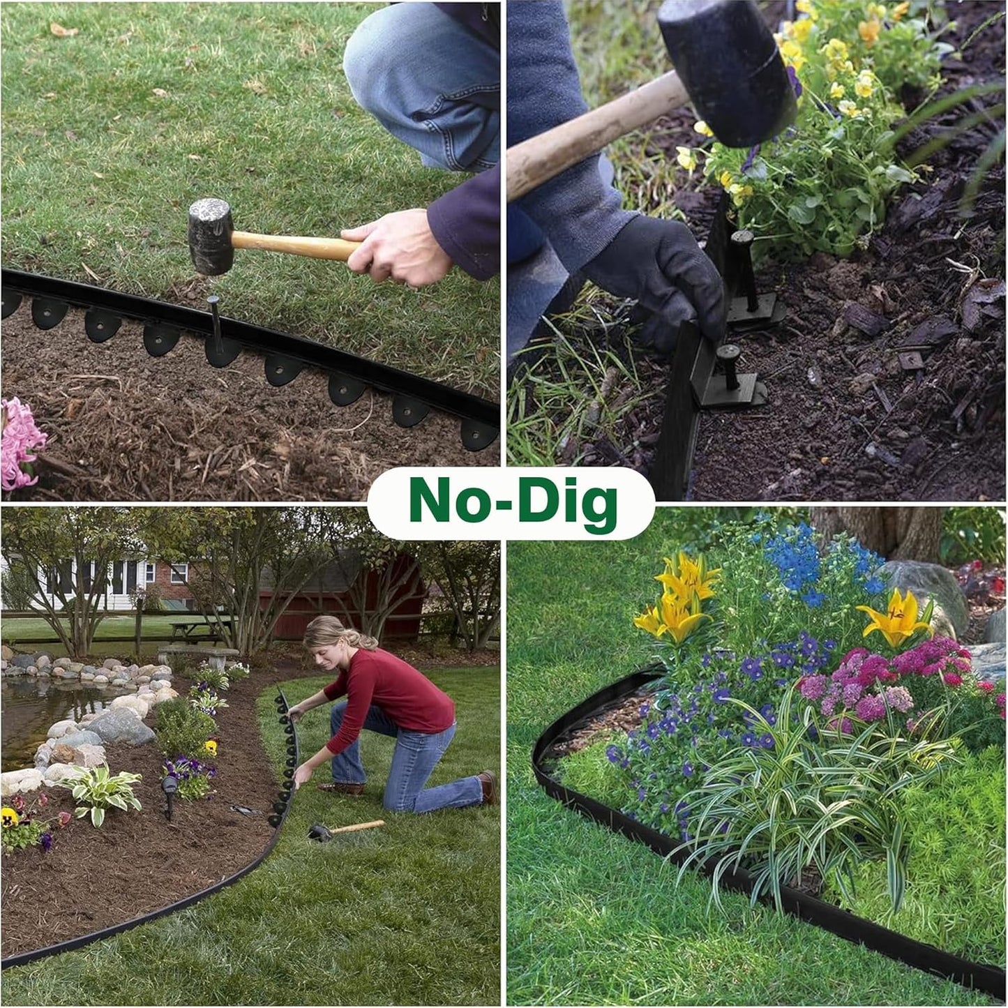 Landscape Edging, 40' 4" Tall Garden Edging with Scissors, Lawn Edging with 36 Garden Spikes and 2 Connectors, Heavy Duty PP&PE Material Edging for Landscaping, Garden, Lawn, Black