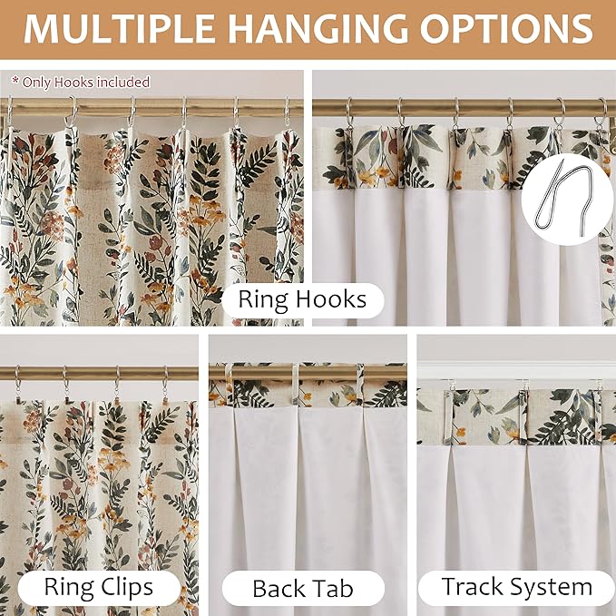Kayne Studio Pinch Pleated Leaf Floral Window Curtains Light Filtering Lined Drapes Botanical Printed Country Farmhouse Back Tab Window Panels for Living Room Bedroom, 40"x108",Green & Yellow,2 Panels