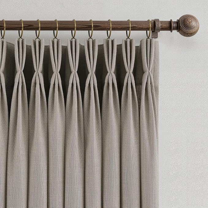 90 Inch Triple Pinch Pleated Linen Curtains 2 Panel Set for Living Room Burlywood Birch Linen Textured Drapes 90 Inches Long Pinch Pleat Curtain Privacy Light Filtering for Dining Room Office Taupe