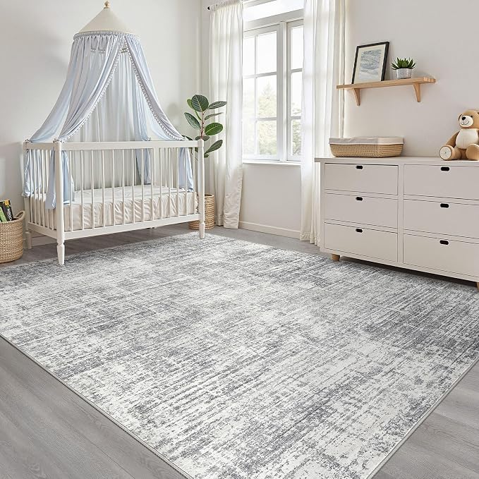 6x9 Area Rugs Living Room: Washable Large Neutral Grey Rug Abstract Soft Modern Stain Resistant Indoor Floor Non-Slip Carpet for Bedroom Nursery Kids Office Playroom Dining Room Under Table Home