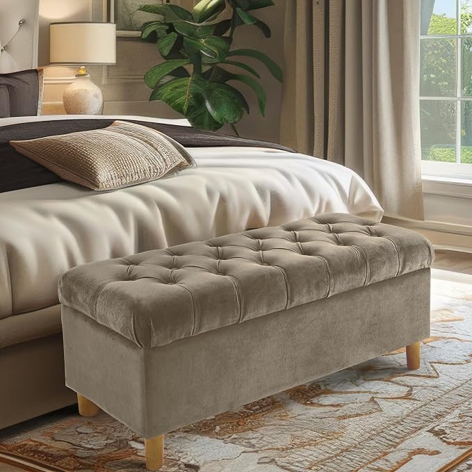 HomePop Ainsley 40" Storage Ottoman Bench - Fawn Velvet