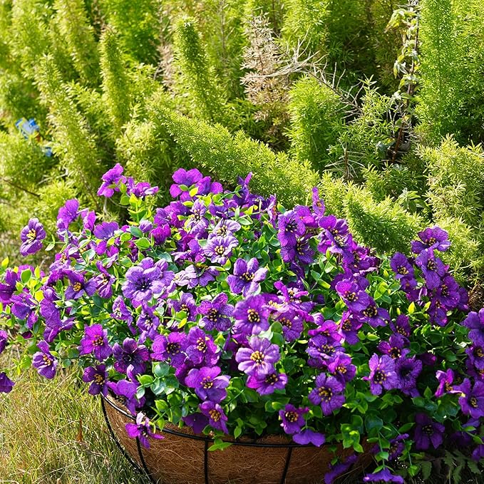 trytuny Artificial Flowers for Outdoor, UV Resistant Fake Silk Flowers, Realistic Faux Plants for Outside Indoor Porch Patio Window Box Planter Home Decor (20, Purple)