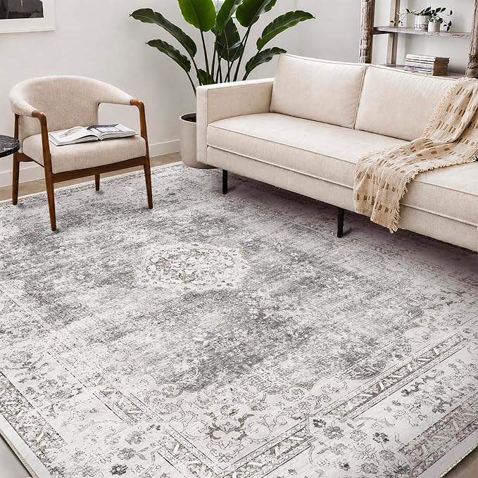 CHAMPLANT Washable Area Rug 8'x10' Retro Boho Design Non-Shedding Non-Slip Easy Care Ideal for High Traffic Areas in Living Room Bedroom Office Coffee Table Kitchen Large Carpet