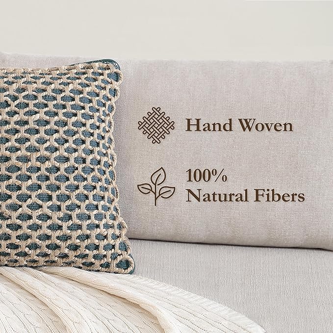 Boho Living Jada Decorative Throw, Includes Accent, Premium Woven Design, Living Room Décor, (1) 20" x 20" Pillow Cover with Insert, Indigo