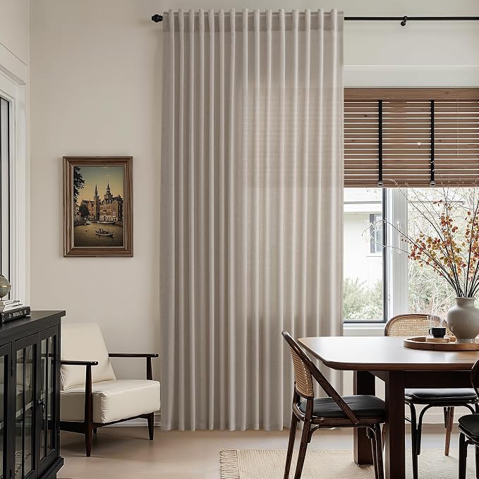 Nanspring Ecru Curtains 63 Inch Length for Living Room Linen Blend Luxury Light Filtering Semi Sheer Curtain Back Tab Rustic Decor Natural Farmhouse Elegant Boho Drapes for Bedroom 52x63, 2 Panels