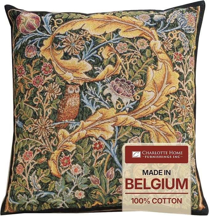 Charlotte Home Furnishings Inc Black Owl Throw Pillow Covers 18x18, European 100% Cotton Jacquard Woven Fabric, Boho & Vintage Inspired Decorative Cushion for Living Room and Sofa
