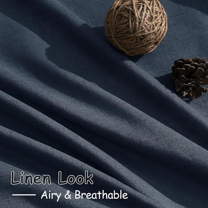 Extra Long Vintage Blue Linen Curtains 120 Inch for Living Room 2 Panels Set Rod Pocket Back Tab Light Filtering Semi Sheer Soft Linen Window Drapes Privacy High Ceiling Drapes for Farmhouse 52x120