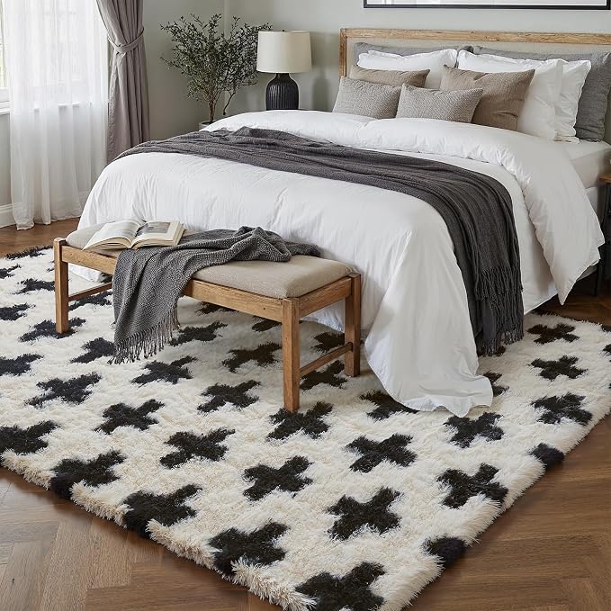 PureCozy Black and White Rug 5x7 for Living Room, Super Soft Modern Shag Rug Washable Fluffy Rugs Indoor Fuzzy Carpet Non-Slip Fluffy Rugs for Bedroom Home Aesthetic Decor