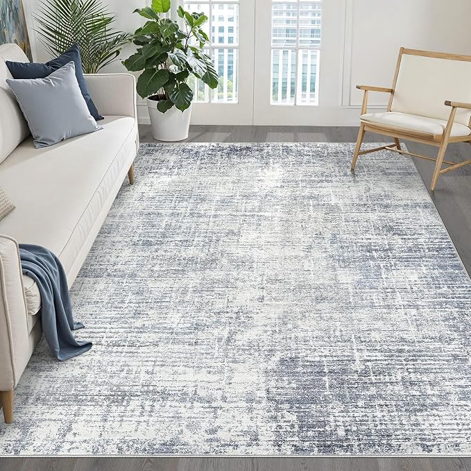 6x9 Area Rugs Living Room: Washable Large Neutral Blue Rug Abstract Soft Modern Stain Resistant Indoor Floor Non-Slip Carpet for Bedroom Nursery Kids Office Playroom Dining Room Under Table Home
