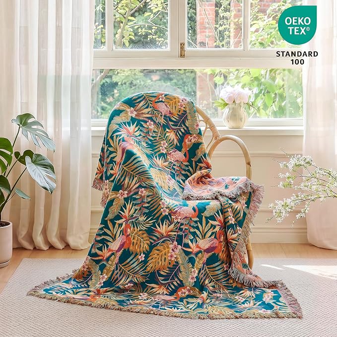 MSGKV Boho Throw Blanket for Bed 60"x80" 100% Cotton Jungle Animal Couch Blanket Summer Breathable Lightweight Twin Size Blankets for Sofa Home Decor Muslin All Seasons