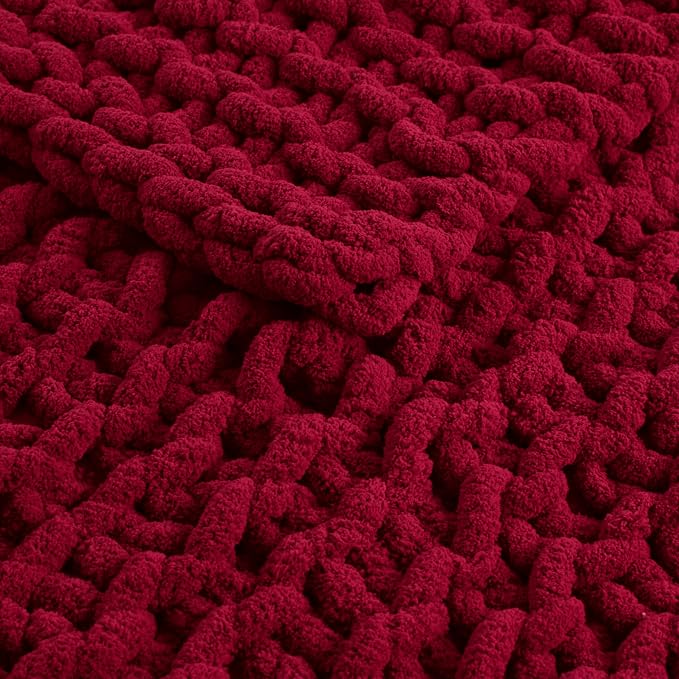 Madison Park Chenille Chunky Knit Handmade Throw Blanket, Luxuriously Soft Gift Blankets, Cottage Style Room Décor, Lightweight & Breathable All Seasons Throw Blanket for Couch, 50" W x 60" L Red