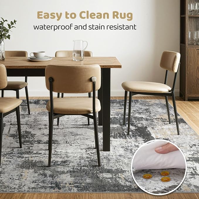 6x8 Area Rug Living Room: Washable Large Abstract Modern Soft Rug Stain Resistant Indoor Floor Non-Slip Accent Carpet for Bedroom Nursery Playroom Dining Room Office Dorm Home House- Black Gold
