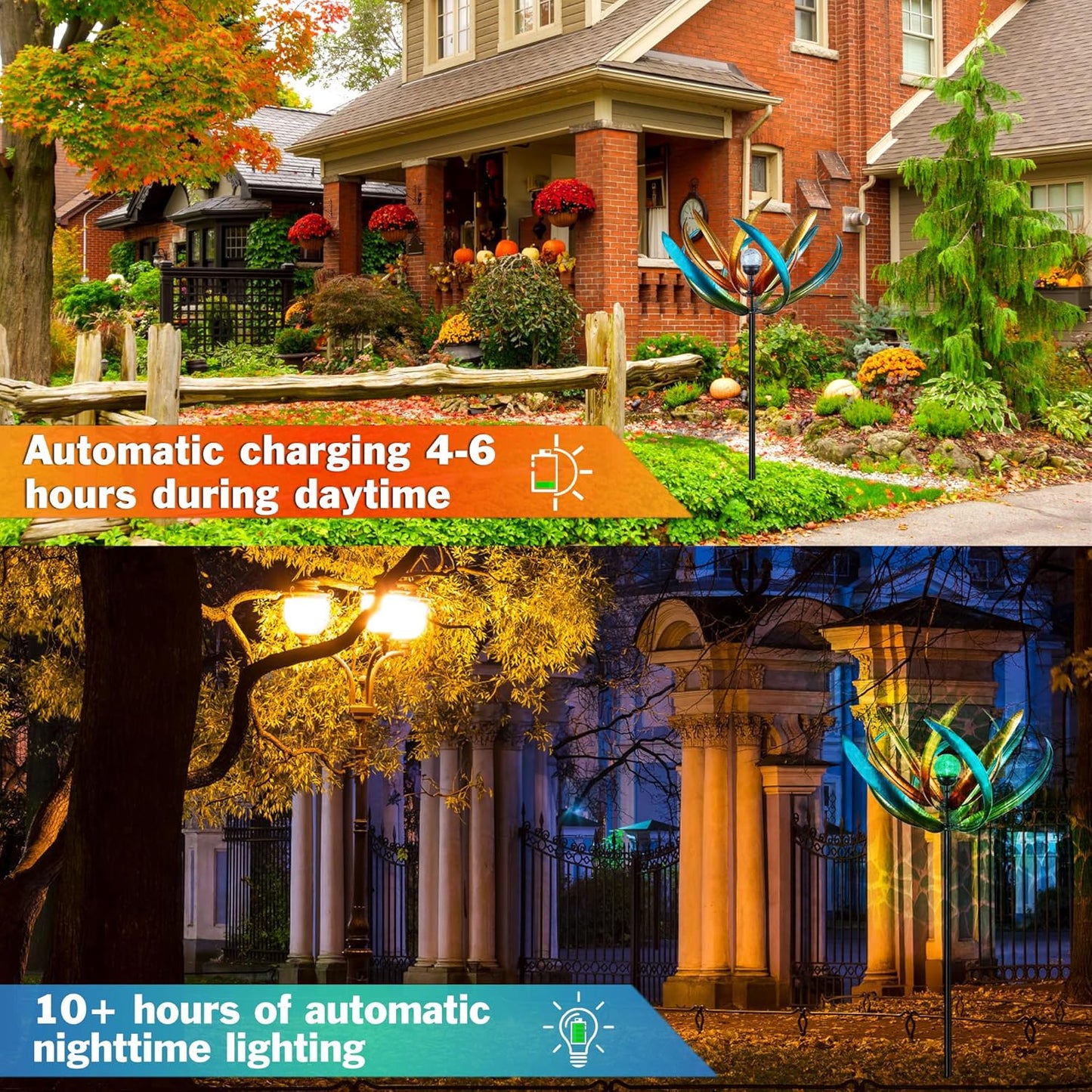 82" Vibrant Multicolor Solar Tulip Large Wind Spinner - Outdoor Garden Decor with Auto-Illuminated Glass Orb for Patio, Lawn & Yard Decoration