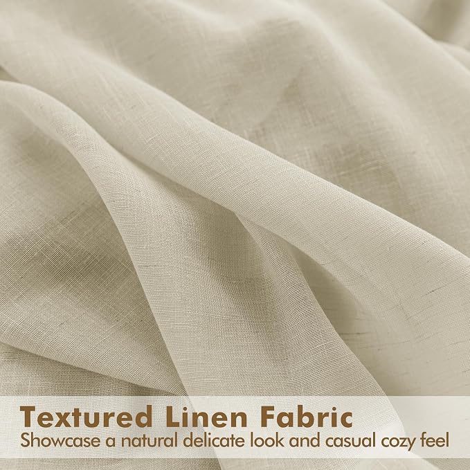 HolidayIdeas 4 Panels Outdoor Sheer Curtains for Patio Waterproof 110x95 Inch-Extra Wide Voile Outside Curtain Panels Natural Linen Sheer Curtains, Light Filtering Drapes for Gazebo, Front Porch, Pool