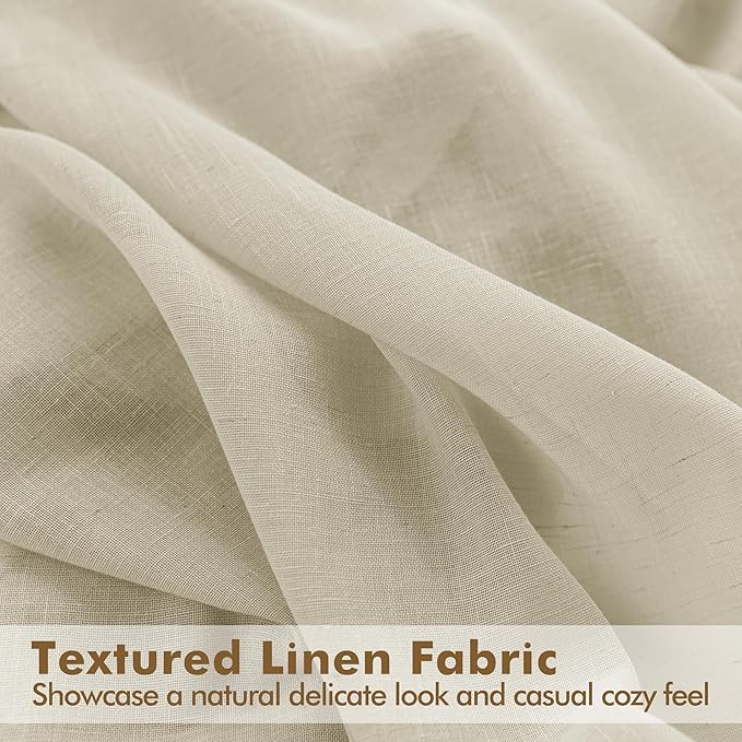 HolidayIdeas 4 Panels Sheer Outdoor Curtains for Patio Waterproof-Natural Linen Semi Voile Curtains Sun Filtering Privacy Outside Extra Wide Curtains for Gazebo, Front Porch, Pergola 110x108 Inch