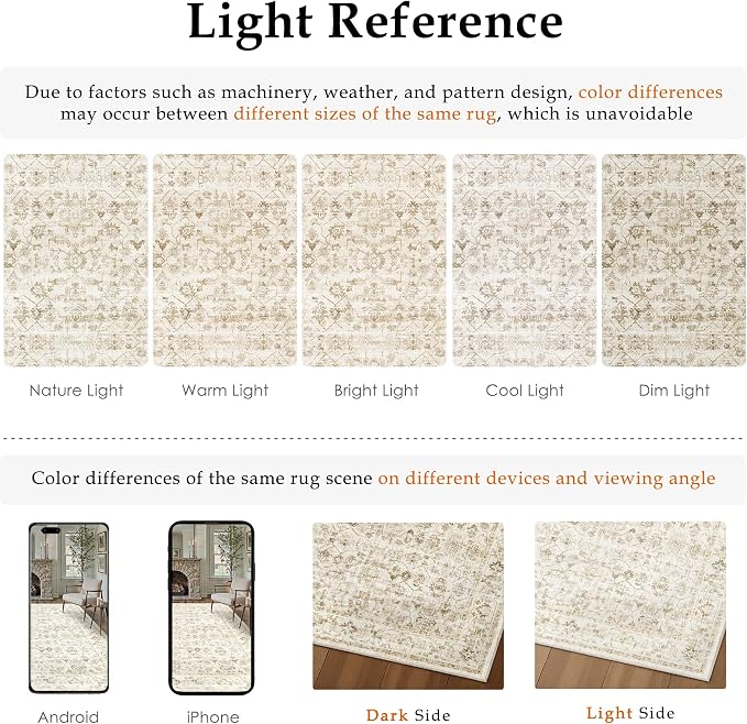 9x12 Beige Washable Neutral Area Rug for Living Room Soft Floral Non Slip Large Rug Modern Low Pile Stain Resistance Indoor Carpet Bedroom Office Playroom Office Classroom
