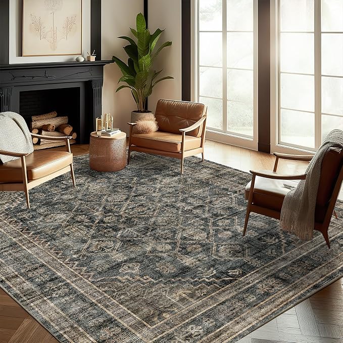 CHAMPLANT Washable Area Rug 8'x10' Retro Boho Design Non-Shedding Non-Slip Easy Care Ideal for High Traffic Areas in Living Room Bedroom Office Coffee Table Kitchen Large Carpet
